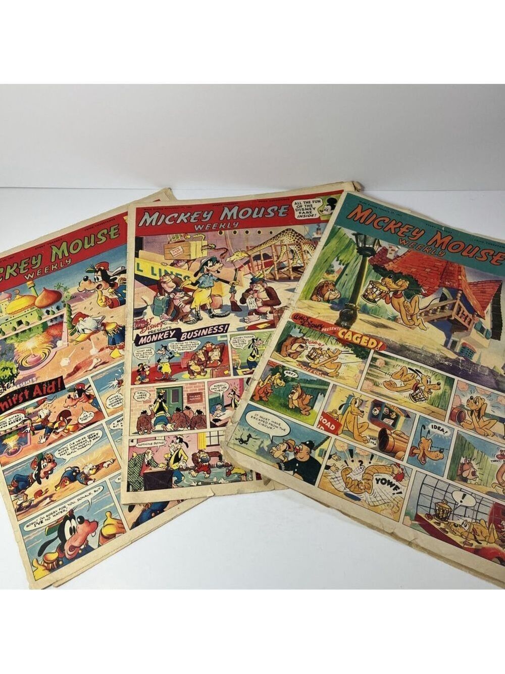 Set Of 3 Mickey Mouse Weekly Paper Comic 1951 Walt Disney *READ UK